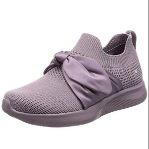Skechers Women's Bobs Squad 2-Bow Overlay Slip on Knit Sneaker W Memory Foam